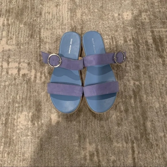 NEW Stuart Weitzman Mykonos Two Strap Suede Blue Sandals - Picture 6 of 8